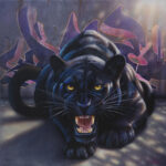 Toile originale « Ombre et lumiere-bd » – peinture animalière street art par Dave Baranes
