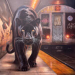 Toile originale « last train » – peinture animalière street art par Dave Baranes